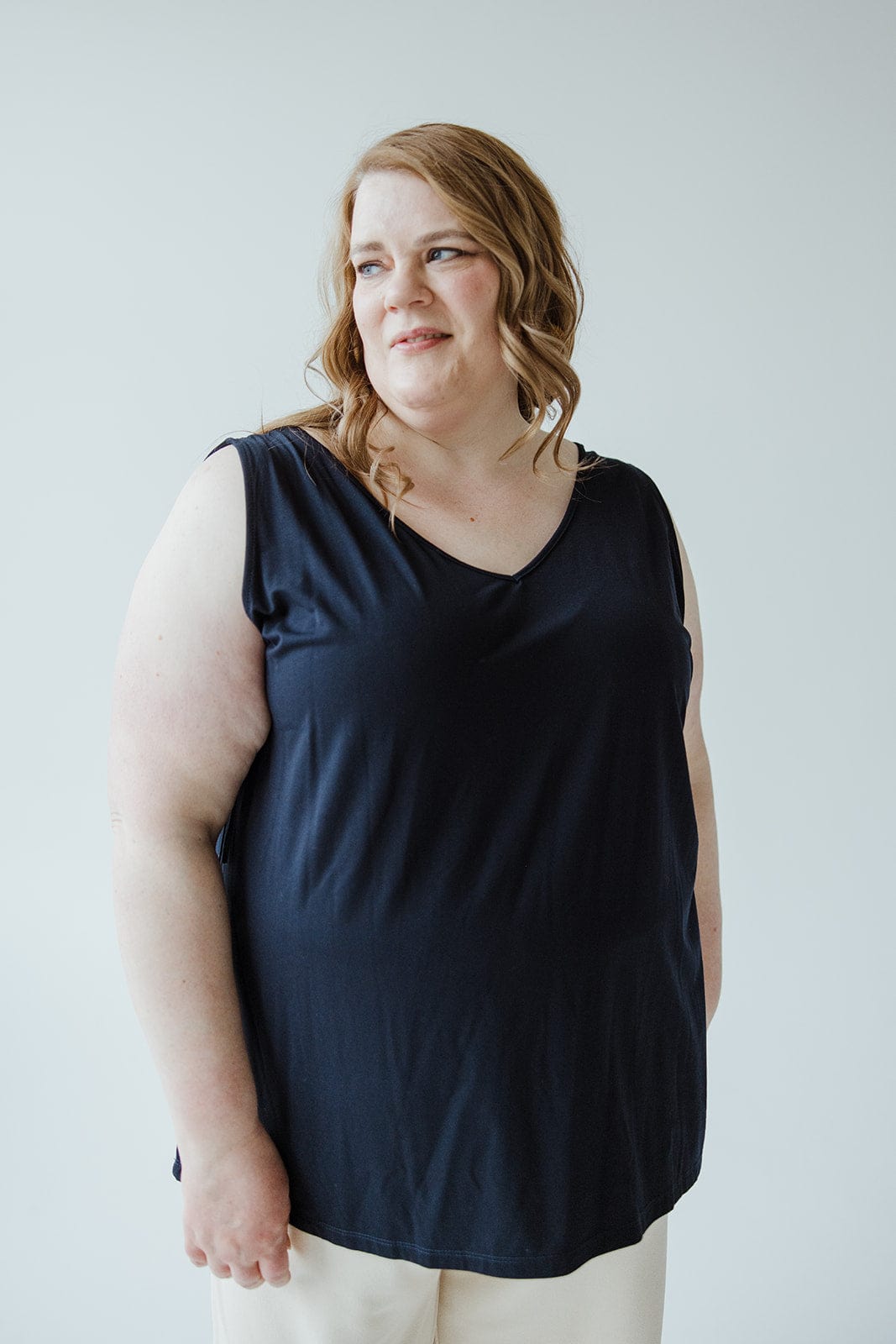 REVERSIBLE NECKLINE TANK IN NAVY - Love Marlow