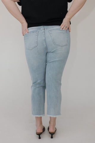 RFM High Rise Cropped Straight Leg Jeans – Light Wash Distressed - Love Marlow