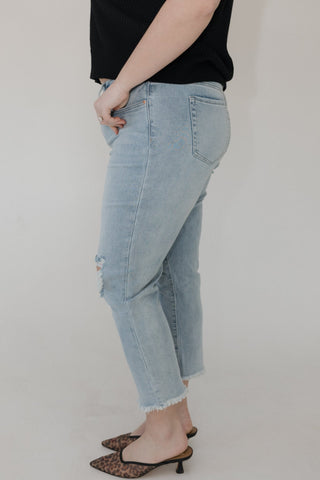 RFM High Rise Cropped Straight Leg Jeans – Light Wash Distressed - Love Marlow