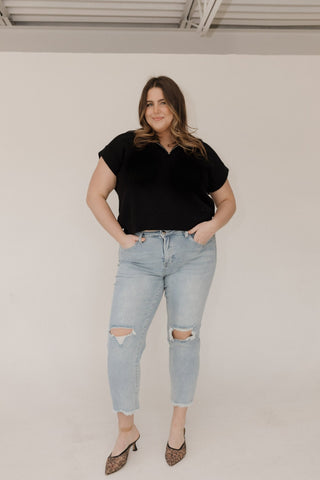 RFM High Rise Cropped Straight Leg Jeans – Light Wash Distressed - Love Marlow