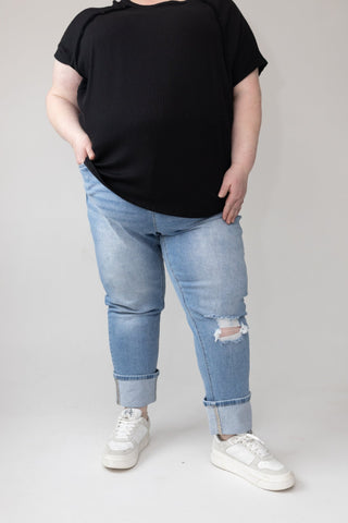 RFM High Rise Cuffed Straight Leg Jeans – Classic Wash - Love Marlow
