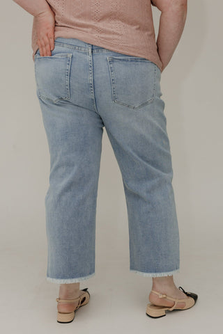 RFM High - Rise Destroyed Knees Wide Leg Crop in Light Wash - Love Marlow