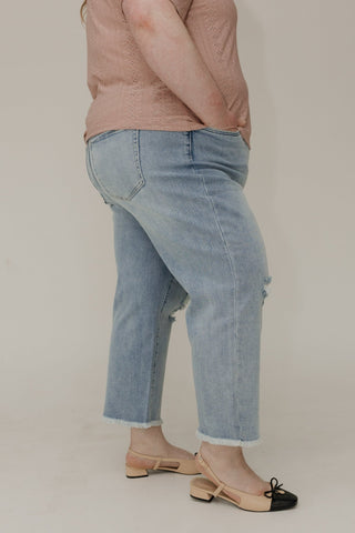 RFM High - Rise Destroyed Knees Wide Leg Crop in Light Wash - Love Marlow