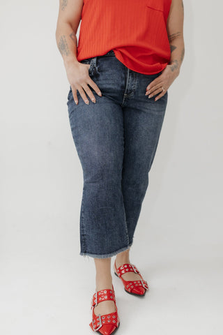 RFM High - Rise Wide Leg Crop Jeans with Frayed Hem in Dark Wash - Love Marlow