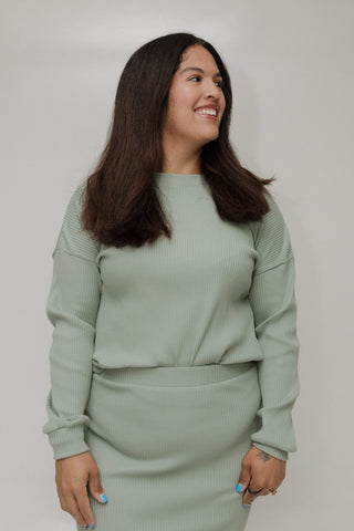 RIBBED CROPPED SWEATER IN FADED JADE - Love Marlow