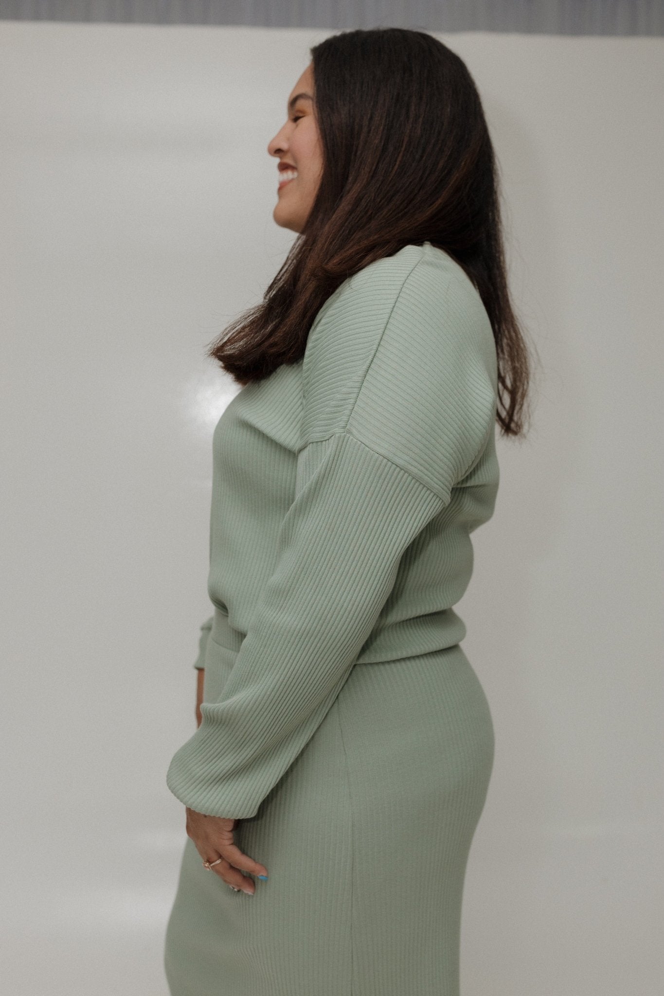 RIBBED CROPPED SWEATER IN FADED JADE - Love Marlow