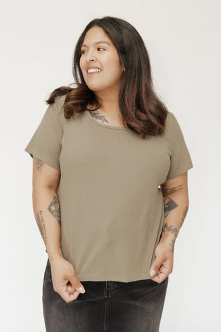 Ribbed Essential Scooped Neck Tee – Dried Sage - Love Marlow