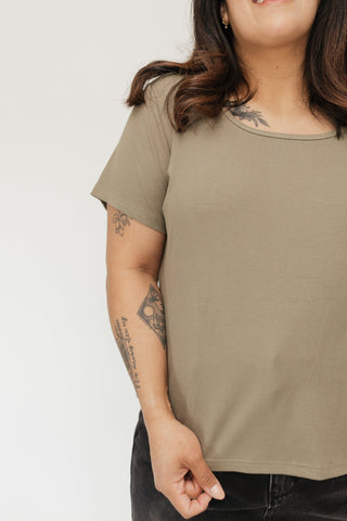 Ribbed Essential Scooped Neck Tee – Dried Sage - Love Marlow