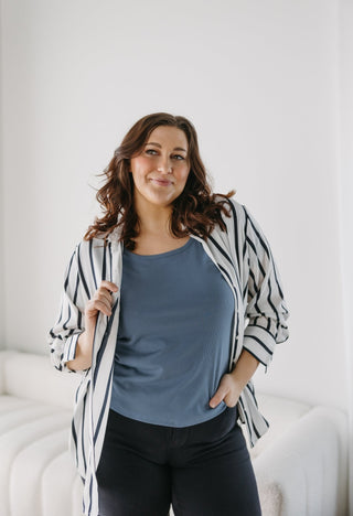 RIBBED ESSENTIAL SCOOPED NECK TEE IN LAGUNA BLUE - Love Marlow