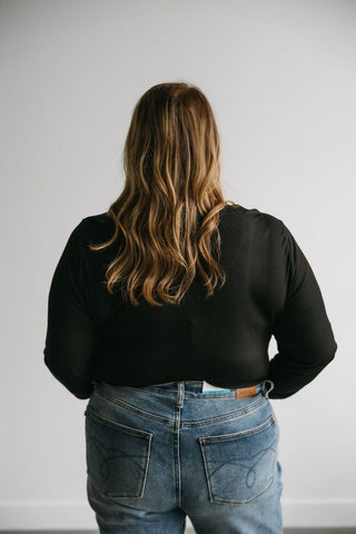 RIBBED LONG SLEEVE BODYSUIT IN BLACK - Love Marlow