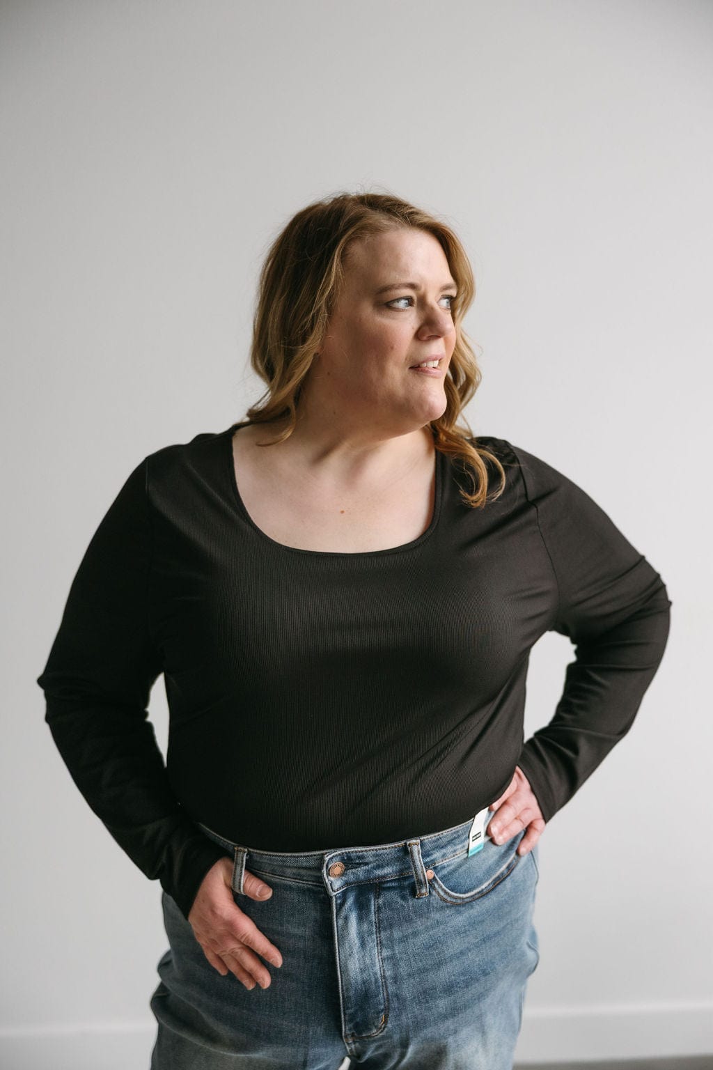 RIBBED LONG SLEEVE BODYSUIT IN BLACK - Love Marlow