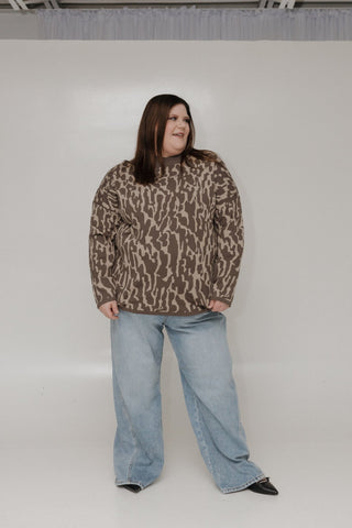 RIBBED MOCK NECK ANIMAL PRINT SWEATER - Love Marlow