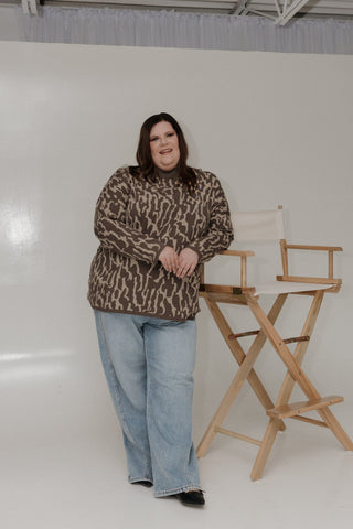 RIBBED MOCK NECK ANIMAL PRINT SWEATER - Love Marlow