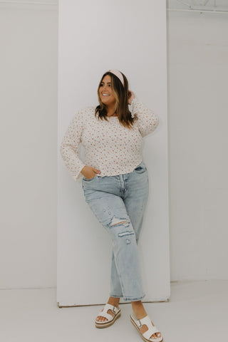 RIBBED SCOOP NECK LONG SLEEVE TEE WITH LETTUCE HEM - Love Marlow