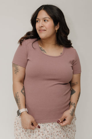 Ribbed Scoop Tee – Sun - Kissed Mulberry - Love Marlow