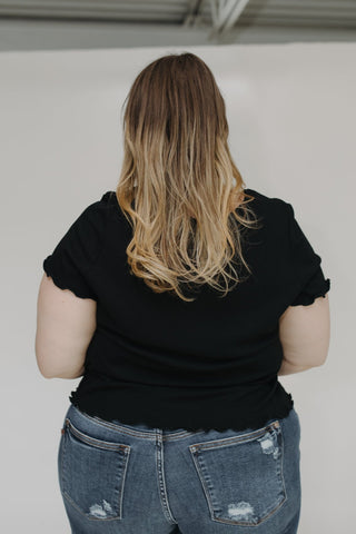 RIBBED SQUARE NECK TEE IN BLACK - Love Marlow