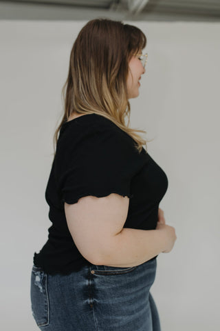 RIBBED SQUARE NECK TEE IN BLACK - Love Marlow