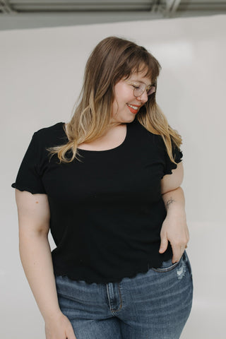 RIBBED SQUARE NECK TEE IN BLACK - Love Marlow