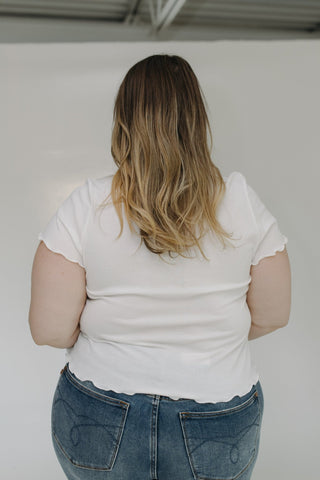 RIBBED SQUARE NECK TEE IN IVORY - Love Marlow