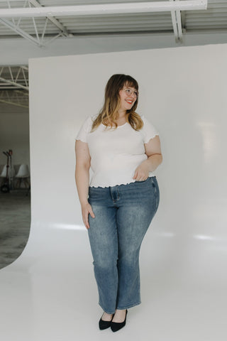 RIBBED SQUARE NECK TEE IN IVORY - Love Marlow