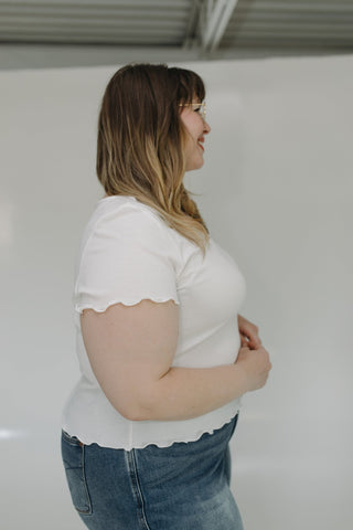 RIBBED SQUARE NECK TEE IN IVORY - Love Marlow