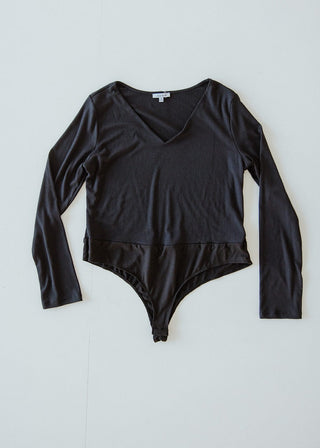 RIBBED V - NECK BODYSUIT IN BLACK - Love Marlow