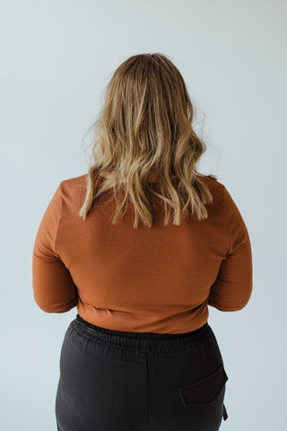 RIBBED V - NECK BODYSUIT IN URBAN BRONZE - Love Marlow