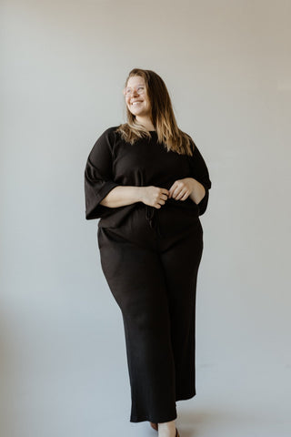 RIBBED WIDE LEG PANTS IN BLACK - Love Marlow