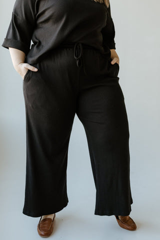 RIBBED WIDE LEG PANTS IN BLACK - Love Marlow