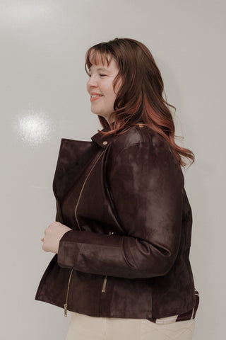 Rich Burgundy Faux Leather Moto Jacket - Love Marlow