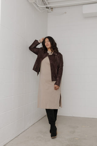 Rich Burgundy Faux Leather Moto Jacket - Love Marlow