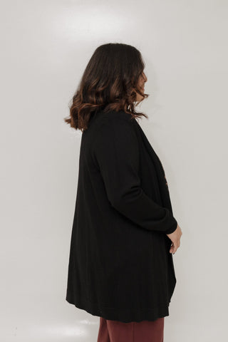ROLLED - COLLAR BLACK CARDIGAN – COZY LUXE KNIT - Love Marlow