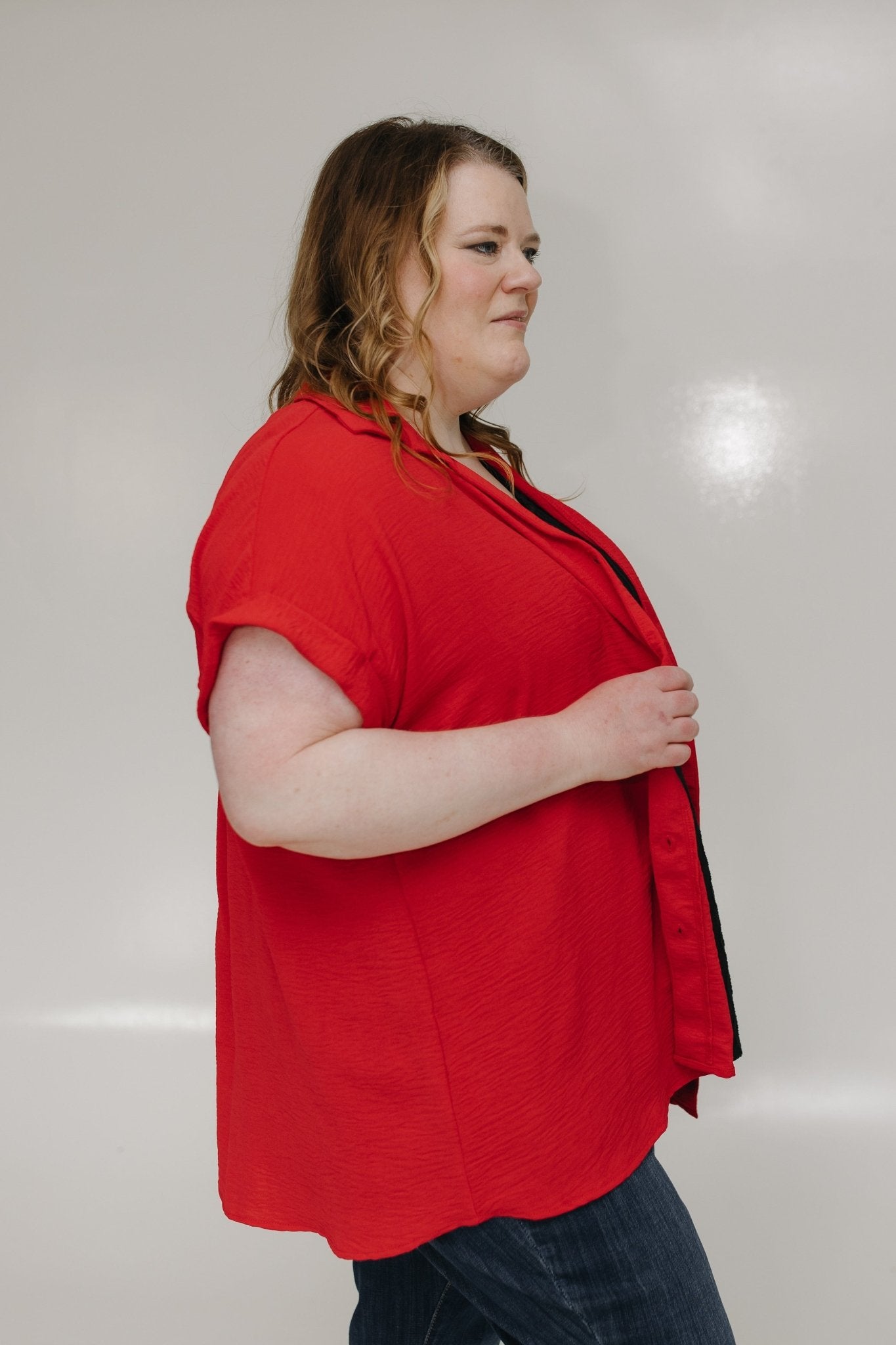 ROLLED CUFF CAP SLEEVE BUTTON DOWN IN CALIENTE - Love Marlow