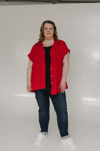 ROLLED CUFF CAP SLEEVE BUTTON DOWN IN CALIENTE - Love Marlow