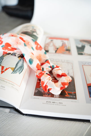 Romantic Chiffon Floral Ribbon Bow Scrunchie – Flowy Long Tail Hair Tie - Love Marlow