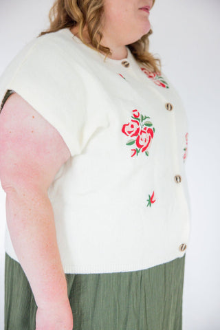 Rose Embroidered Sweater Vest – Ivory - Love Marlow