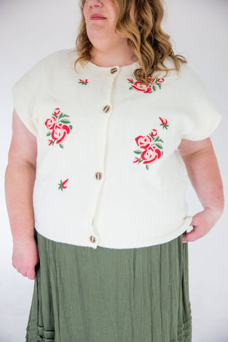 Rose Embroidered Sweater Vest – Ivory - Love Marlow