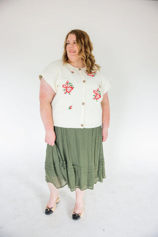 Rose Embroidered Sweater Vest – Ivory - Love Marlow