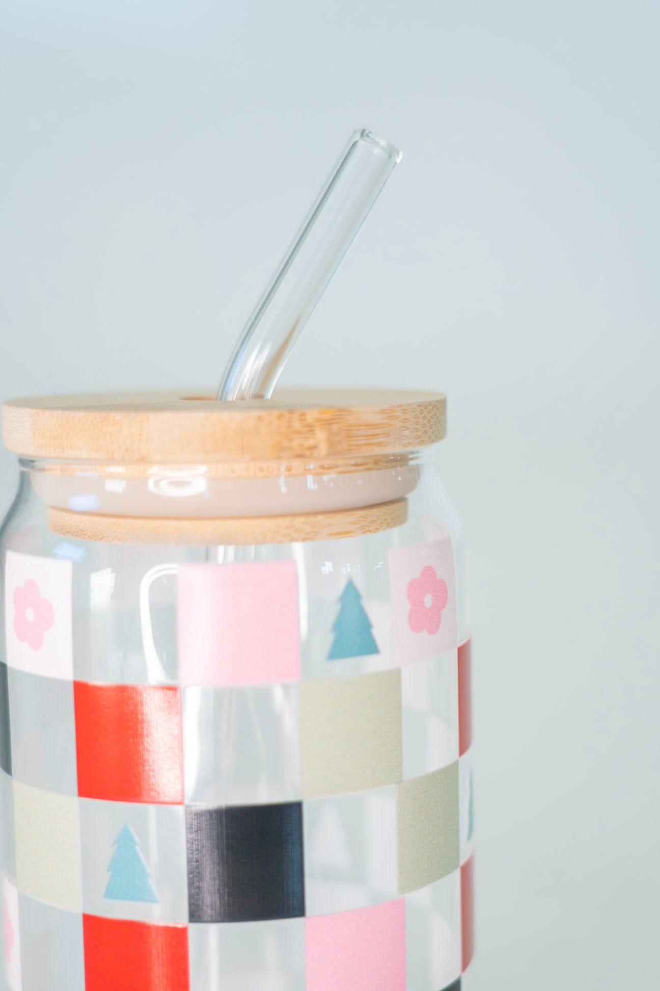 ROUND GLASS CUP IN CHRISTMAS HOLIDAY CHECKERS - Love Marlow