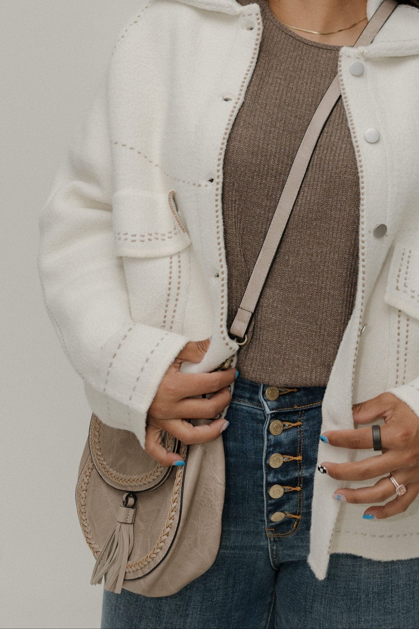 ROUND MEDIUM SATCHEL WITH STITCH AND TASSEL DETAIL - Love Marlow