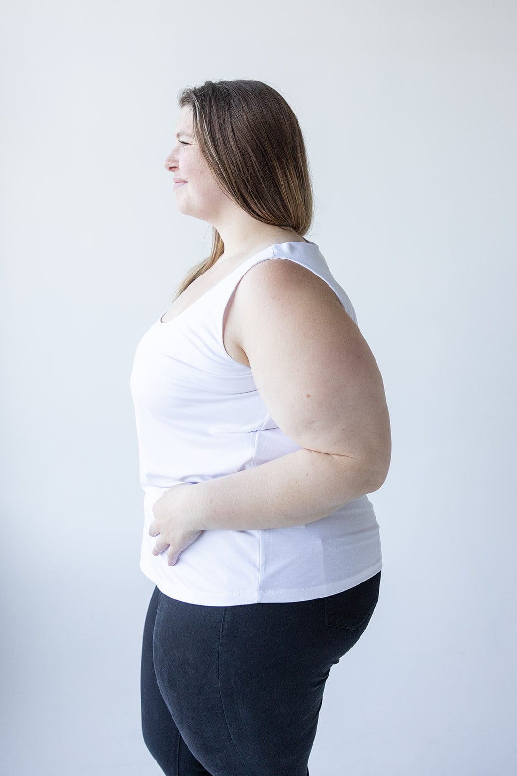 ROUND NECK CAREER TANK IN OFF WHITE - Love Marlow