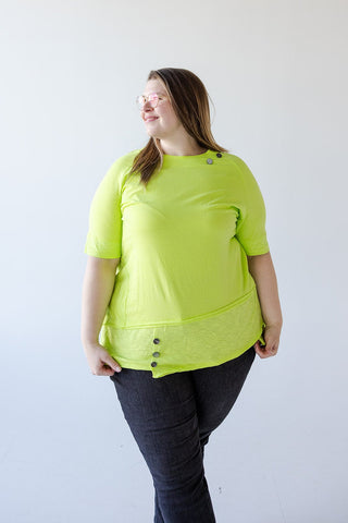ROUND NECK TUNIC WITH BUTTON DETAIL IN TENNIS GREEN - Love Marlow