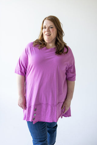 ROUND NECK TUNIC WITH BUTTON DETAIL IN VERBENA - Love Marlow