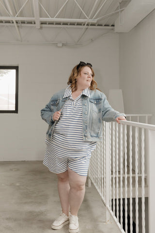 Royal Blue Striped Drawstring Shorts - Love Marlow