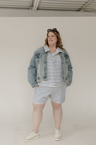 Royal Blue Striped Polo Top - Love Marlow