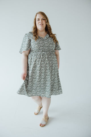 RUFFLE NECKLINE KNEE LENGTH DAINTY FLORAL DRESS IN SECRET GARDEN - Love Marlow