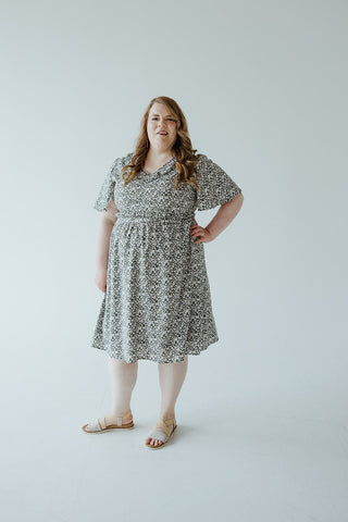 RUFFLE NECKLINE KNEE LENGTH DAINTY FLORAL DRESS IN SECRET GARDEN - Love Marlow