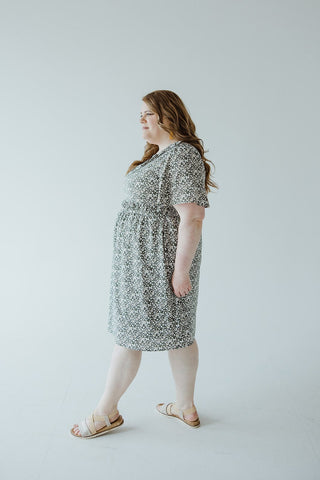 RUFFLE NECKLINE KNEE LENGTH DAINTY FLORAL DRESS IN SECRET GARDEN - Love Marlow