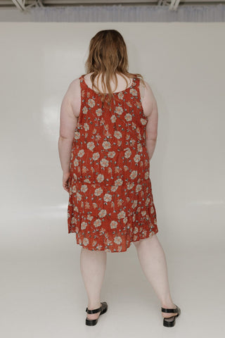 RUFFLE NECKLINE TIERED KNEE LENGTH DRESS IN EMBER - Love Marlow