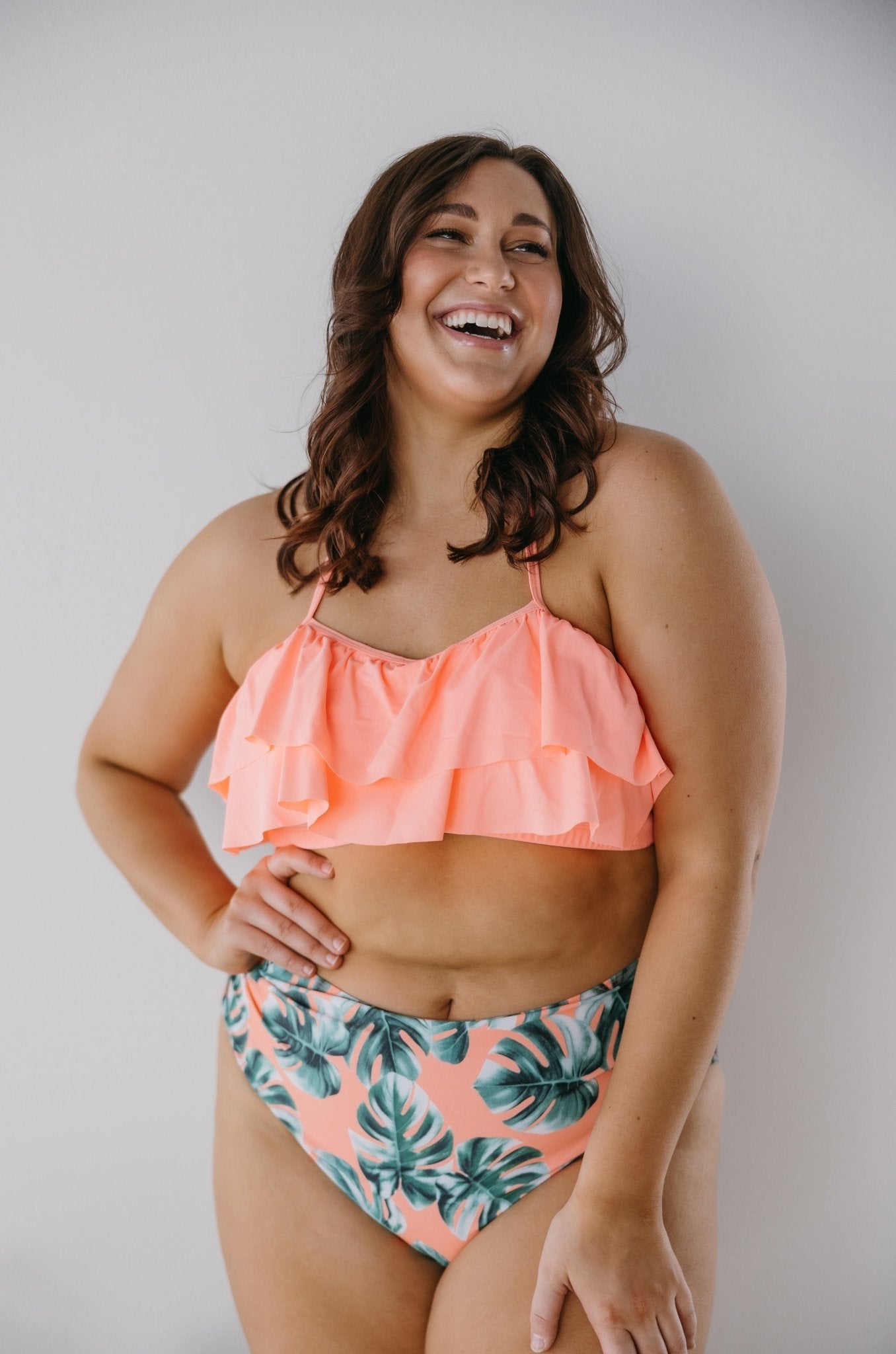 RUFFLED HALTER TOP WITH TROPICAL PRINT BOTTOM BIKINI - Love Marlow